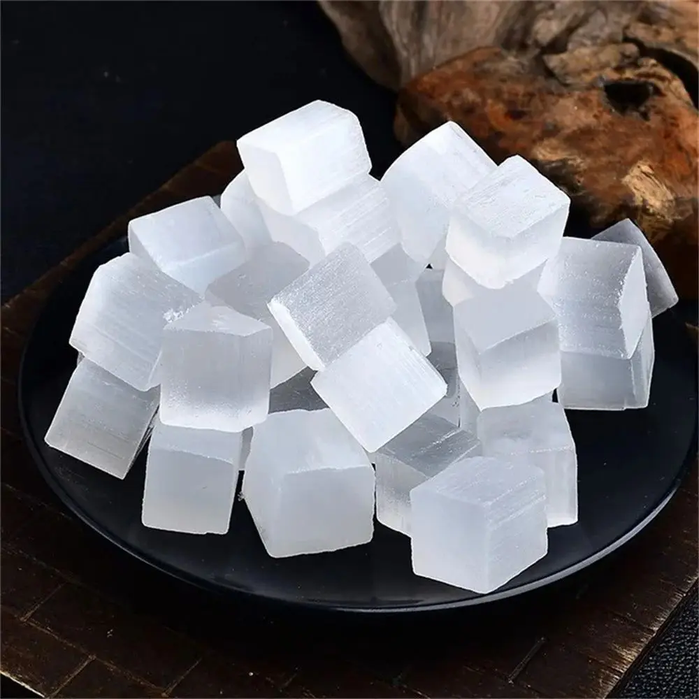 Natural White Selenite Cube Crystals Tumbled Stones  Healing Stone Hand Carved Mineral Specimen for Decoration