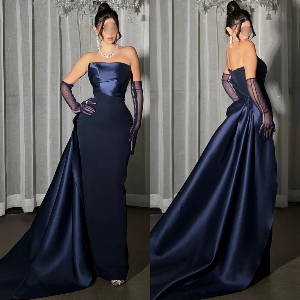 

Customized Elegant Sleeveless Strapless Evening Dress Simple Mermaid Prom Dresses Luxury Sweep Train Special Occasion Gowns