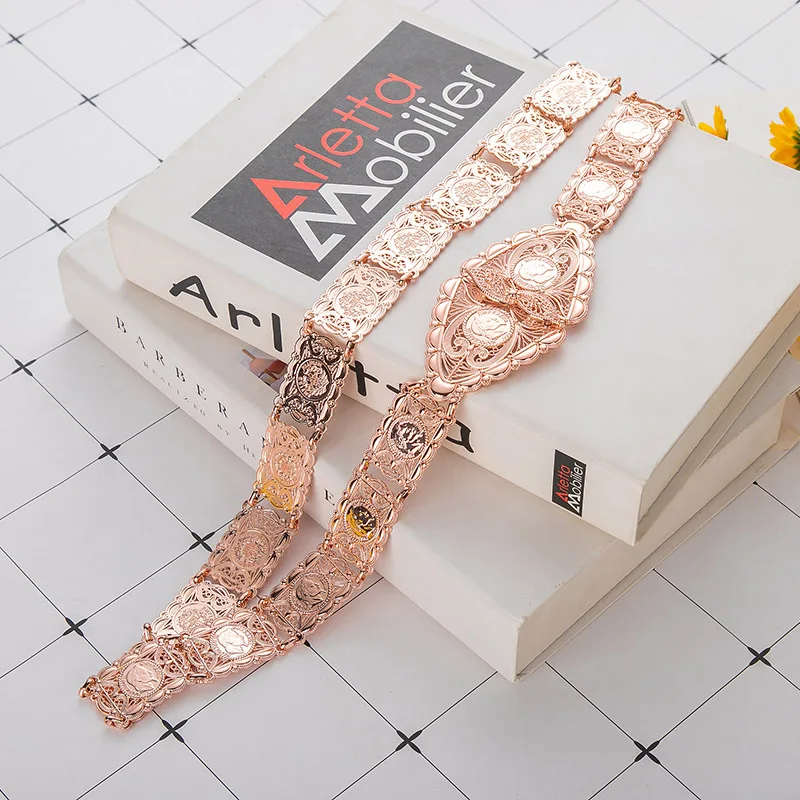 حزام خصر مزخرف بتصميم ذهبي اللون، إكسسوار زفاف رائع لمظهر الزفاف العرقي والاحتفالات التقليدية