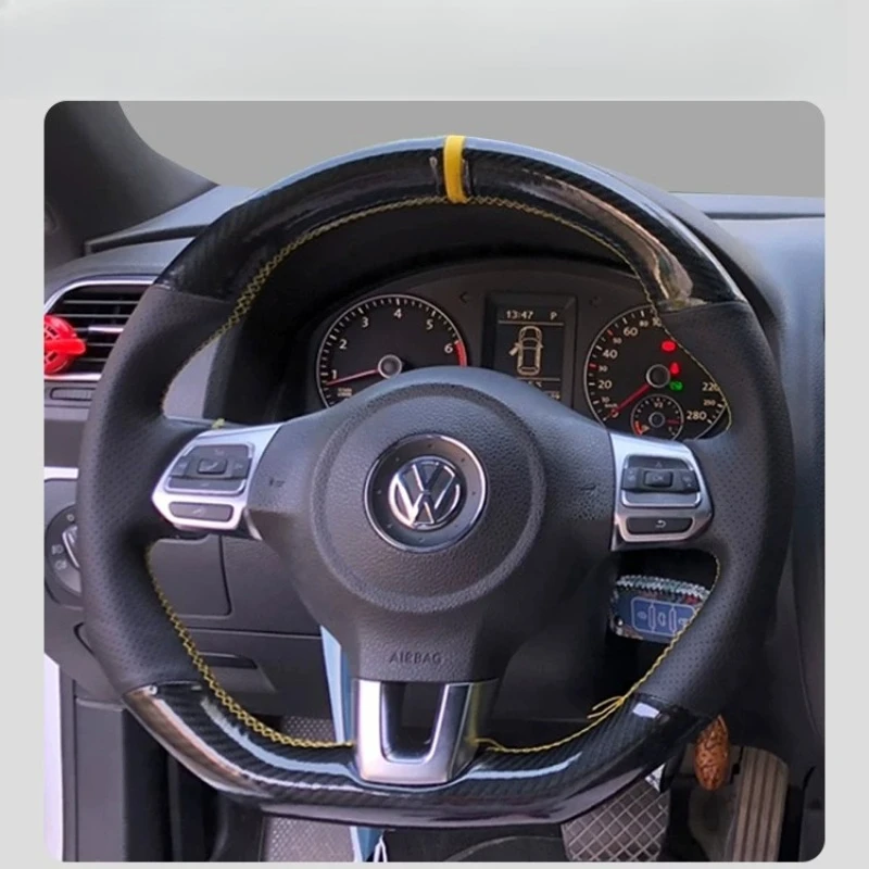 For Volkswagen Golf 6 MK6 Polo Scirocco R Passat CC R-Line 2010 Hand-stitched Carbon Fibre leather car steering wheel cover