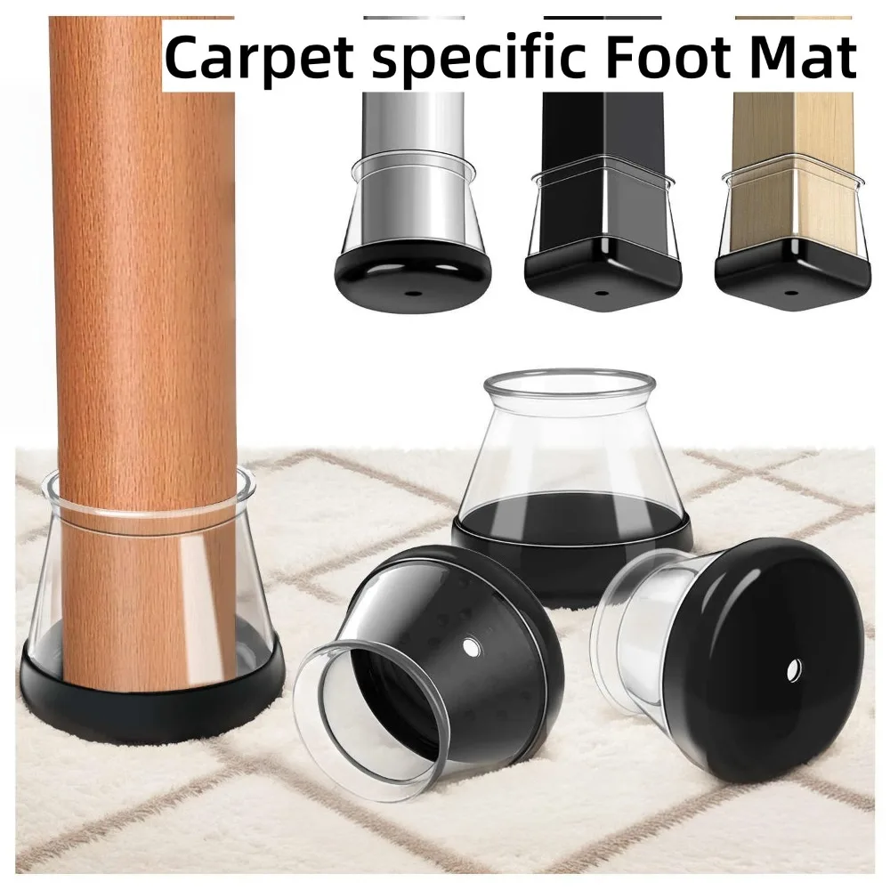Transparent Furniture Leg Covers Round & Square Chair Table Leg Guards, Elastic Rubber Floor Protector Pads, Anti-Slip Noise