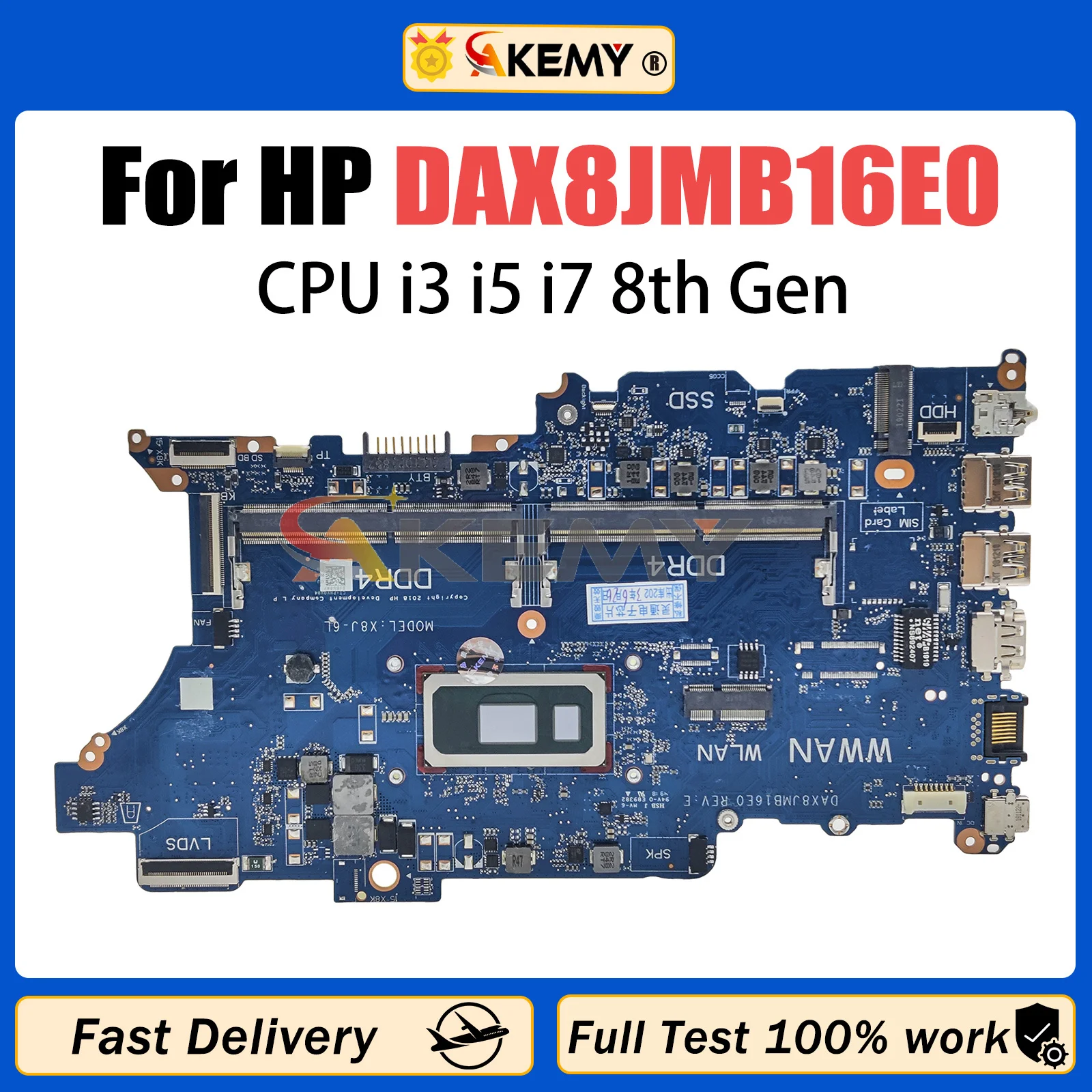 AKEMY DAX8JMB16E0 Motherboard For HP ProBook 440 450 G6 L44883 L44884-601 L44885-601 L44881-601 Mainboard CPU I3 I5 I7 8th Gen