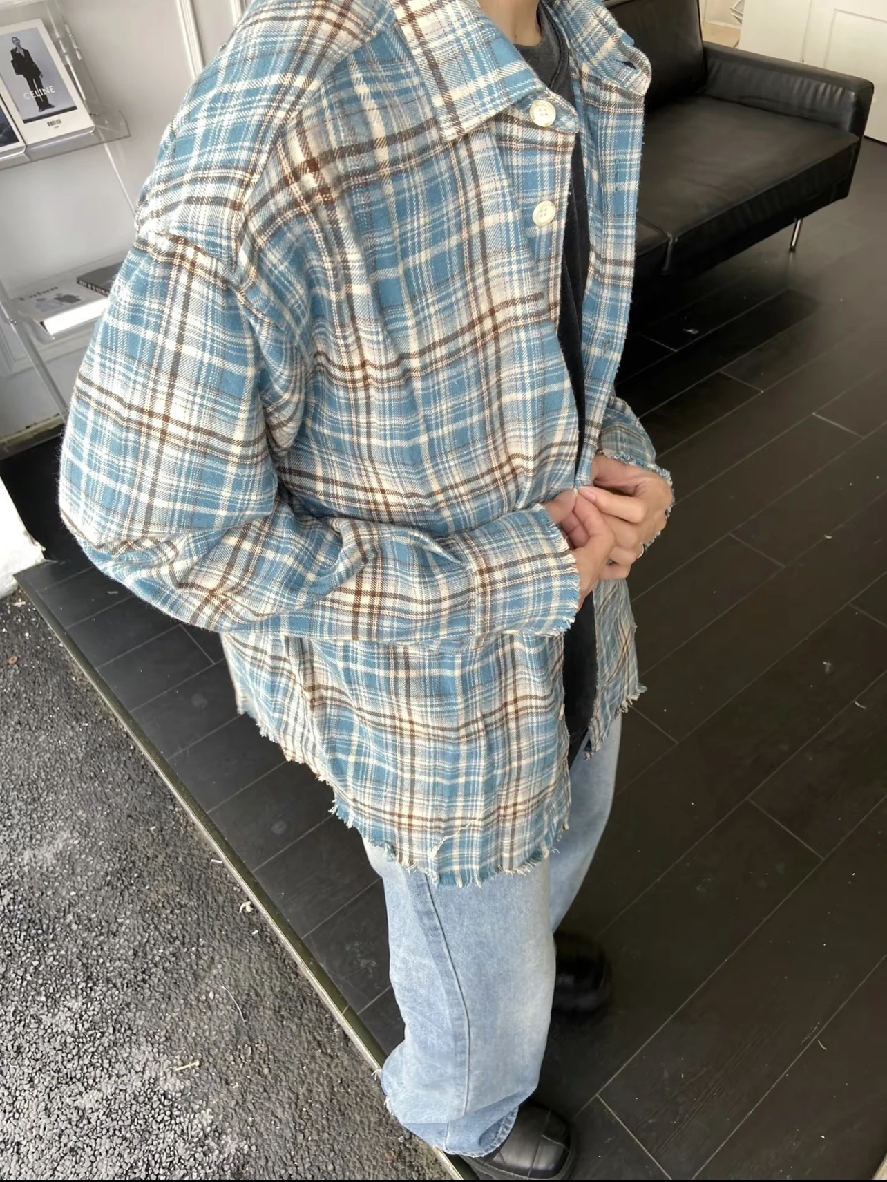 American Plaid Flannel Fringed Men's Shirt Spring Autumn Vintage Design Grid Cleanfit Shirt Cotton Blend Wear Resistant Long ...
