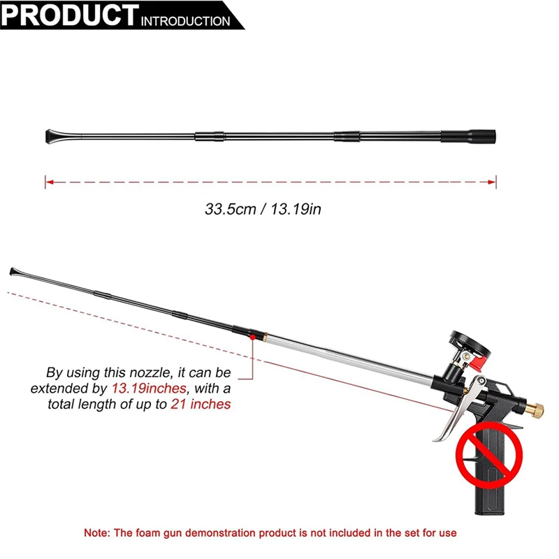 THIVN-Black Aluminum 34Cm Foam-Gun Extension Tubes For Enhanced Glue Spraying - Pack Of 3