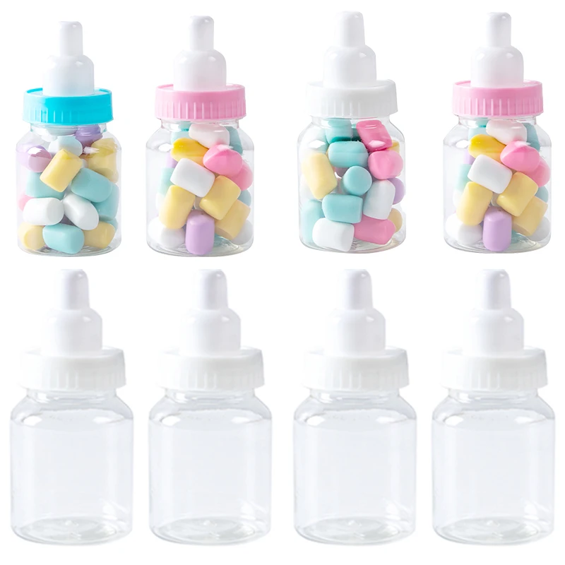 12pcs Pink Blue Milk Bottle Candy Boxes Plastic Candy Box Bottle Party Decorations Baby Shower Favors Gender Reveal Decorations