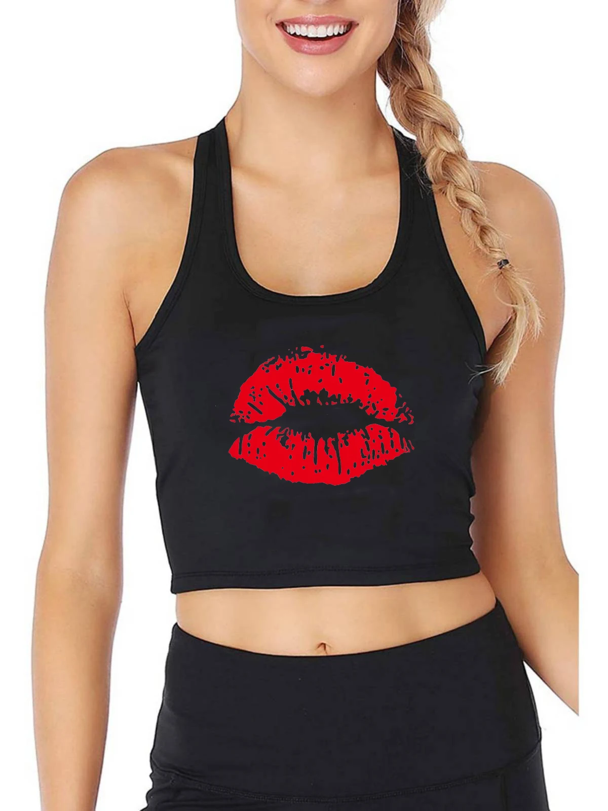 Rode Sexy Lippen Print Tank Tops Women's Personality Sexy Slim Fit Crop Top Summer Streetwear Fashion Fitness Camisole