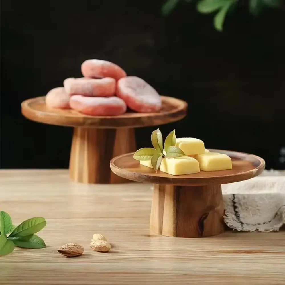 

Solid Wood Trays High Stand Wooden Cake Plate Eco Naural Wood Dessert Fruit Snack Tray Home Decor Fruits Snacks Kitchen Tools