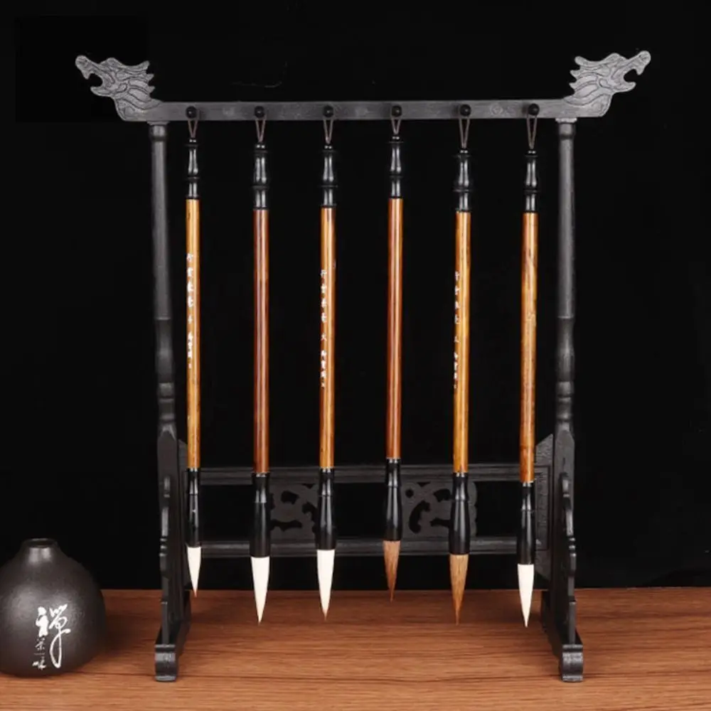 Desktop Organizer Calligraphy Brush Hanging Rack Desktop Storage Wood Color Calligraphy Brush Organizer Multifunctional
