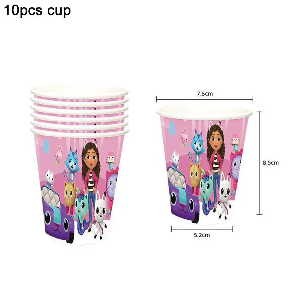 Pink Gabby Dollhouse Cats Birthday Party Decorations Tableware Cups Plates Napkin Balloons Backdrop for Girls Party Supplies