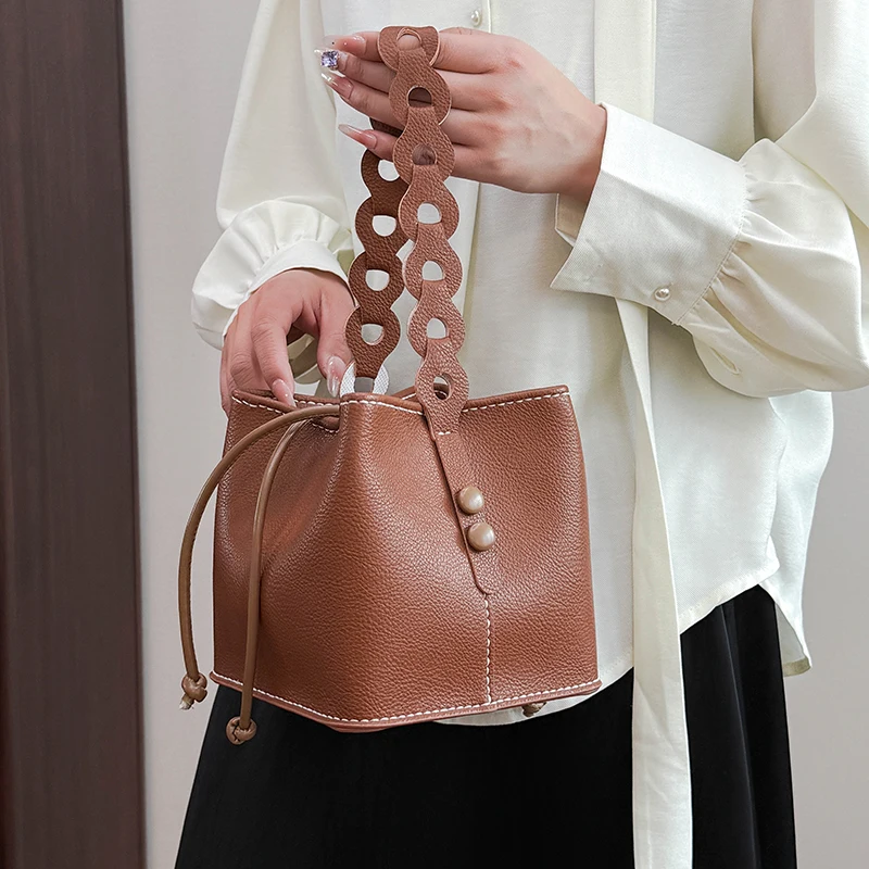 

Brown Bucket Bag For Women 2025 New Fashionable Clutch Bag Niche Western Style Texture Pu Leather Handbag Tote Mini Box Bag