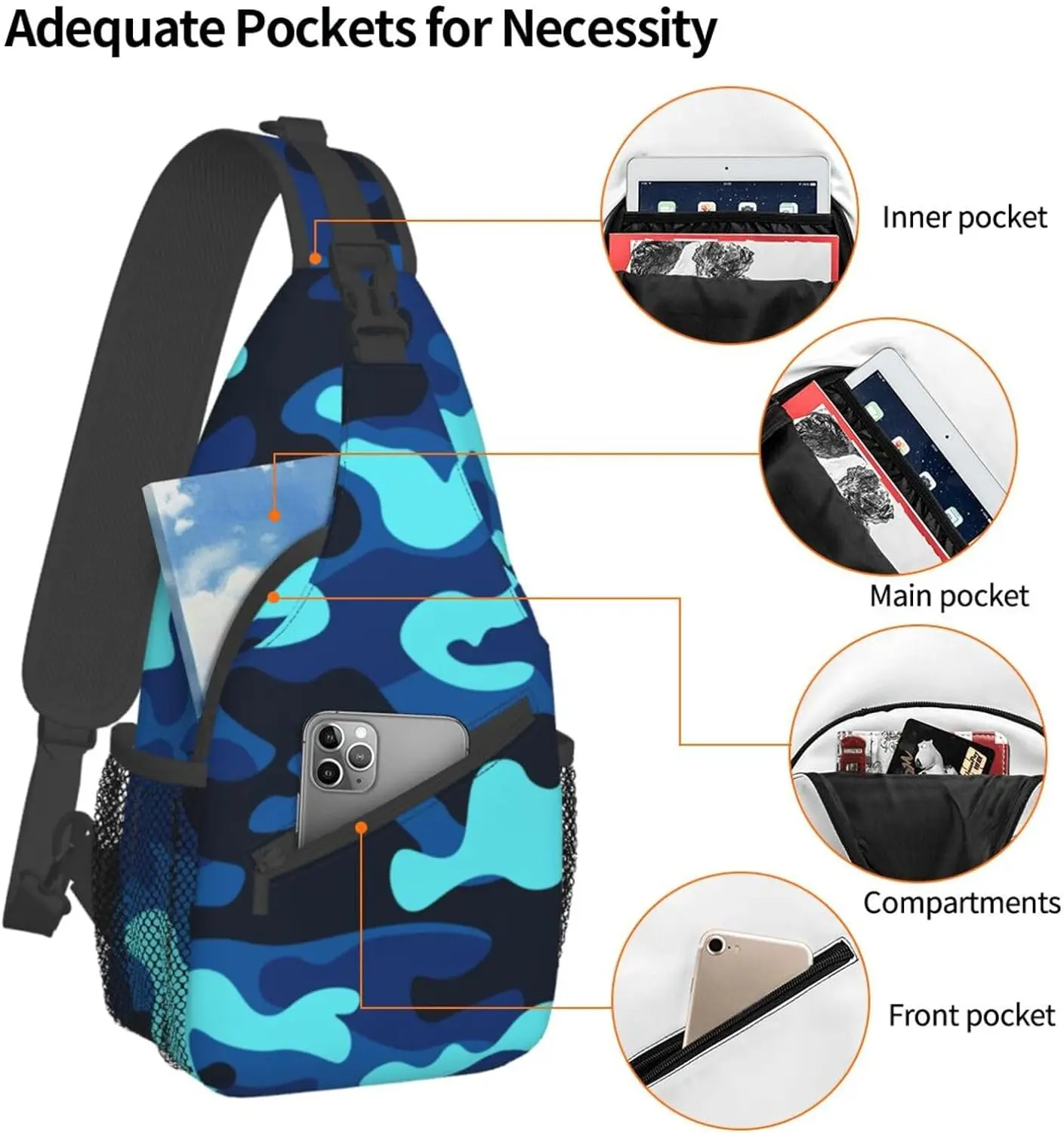 Mochila Crossbody para homens e mulheres, mochila casual, mochila de caminhada, viagem, esporte, corrida, bolsa de peito