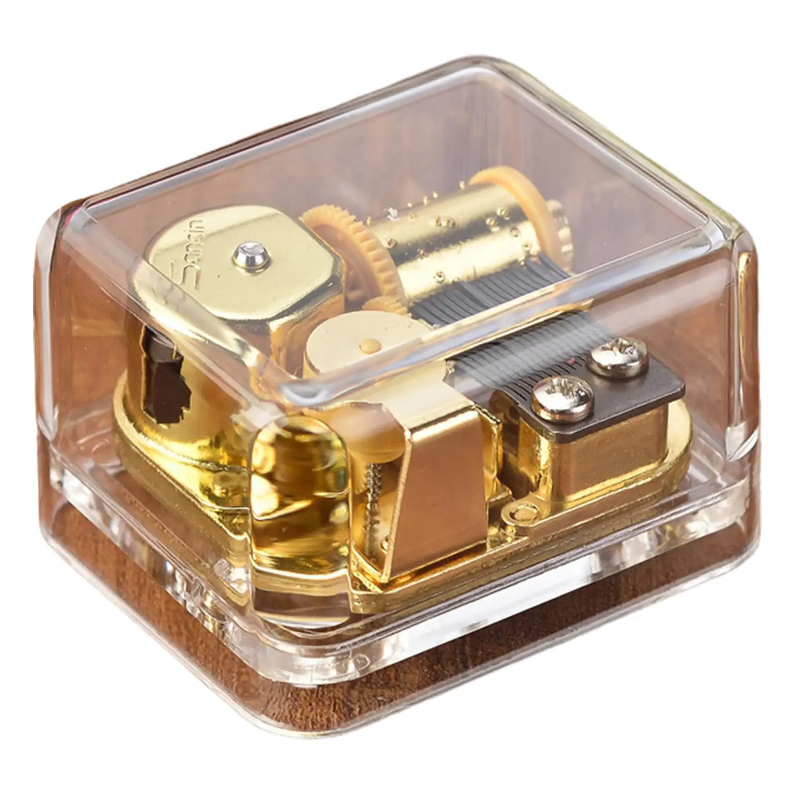 Mechanical Gold Acrylic Wind Up Music Box Retro Hand Crank Musical Case Gift for Birthday Home Christmas