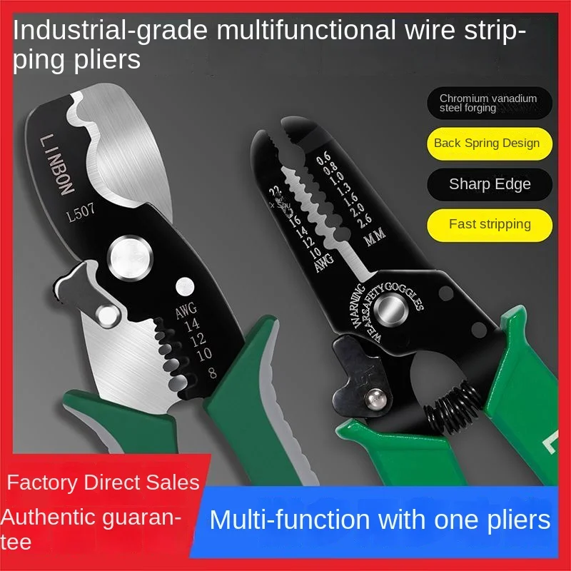 LINBON Wire Stripper Pulling Plier Wire Cutter Multifunction Repairing Scissors Electrical Stripping Crimping Plier Hand Tool