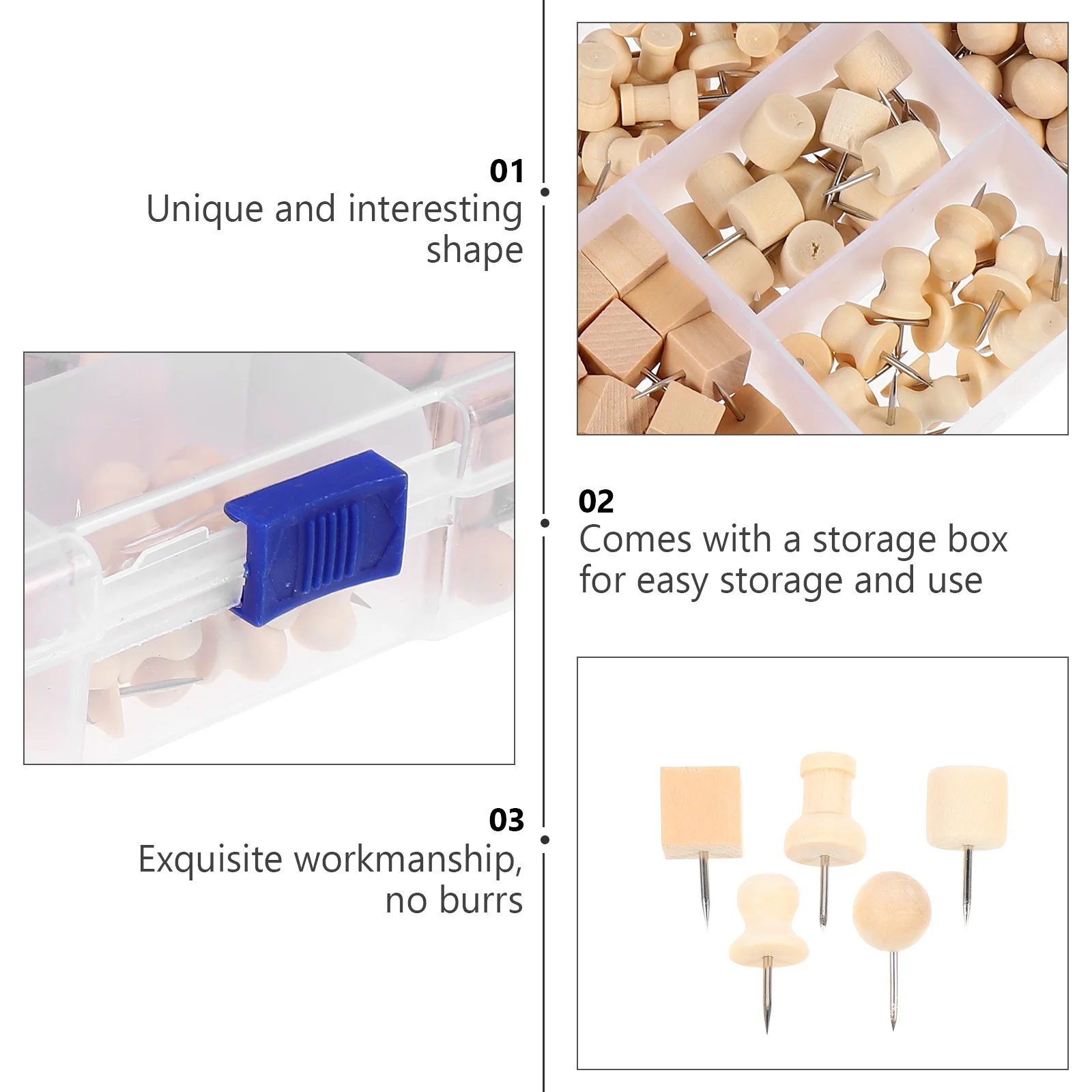 

1 Box Wooden Push Pins Unique Design For Message Board Photo Display Office Organization Large Quantity Assorted Styles Office