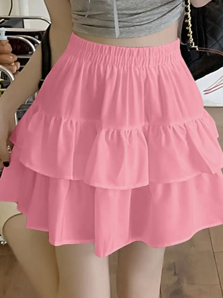 

ZANZEA Korean Style Ruffle Short Skirts Women Summer Jupes 2024 Sweety Elastic Waist Faldas Loose Comfortable Home Wear Skirts