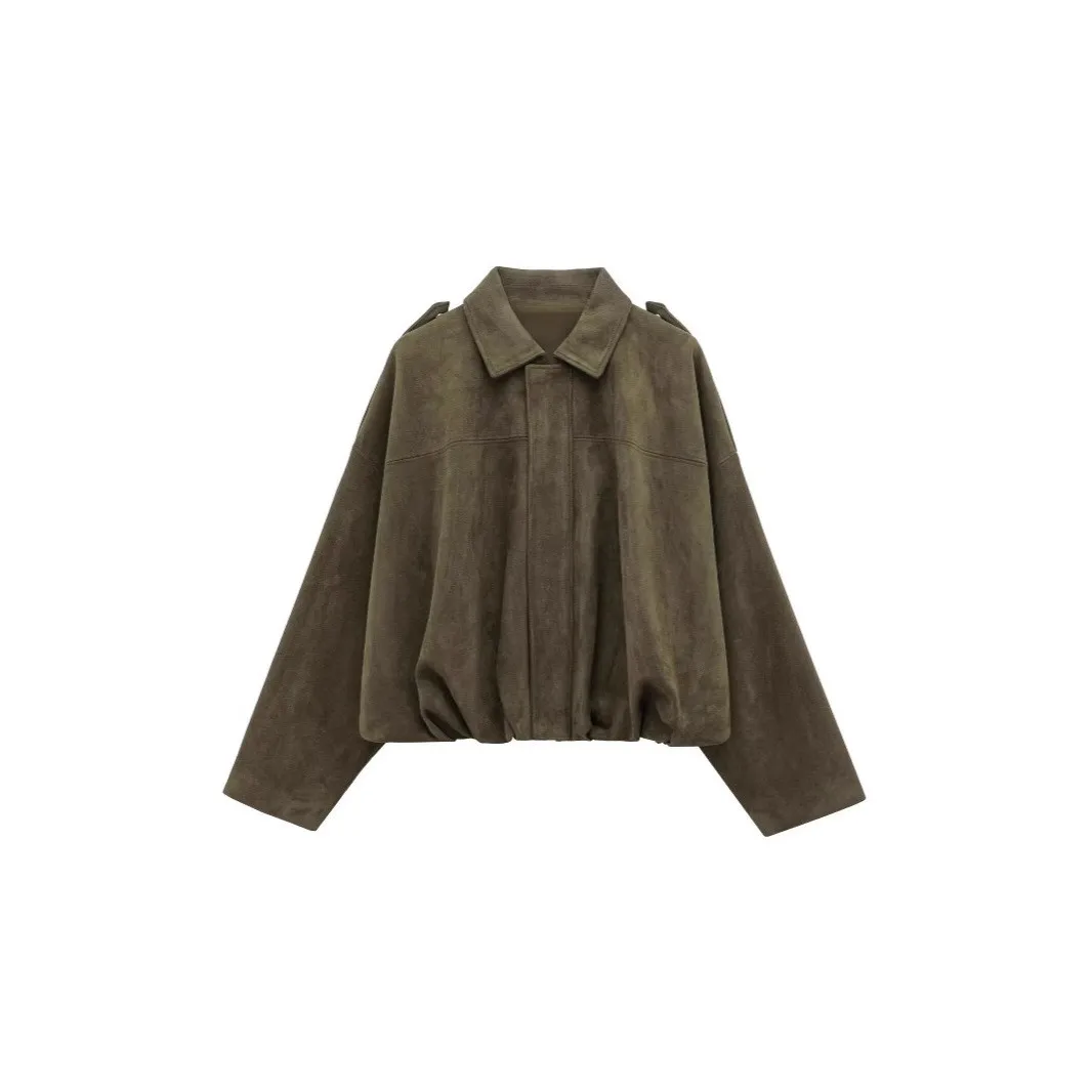 Long Sleeve Regular Fit Top with Set in Sleeve Streetwear Casual Notched Lapel Zipper Closure Spring Flight Jacket Women Jacket