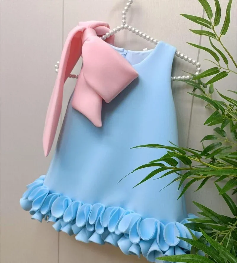 Vestido de encaje sin mangas con lazo de diseño único, vestido de fiesta de cumpleaños para niña, vestido de novia para niña, ocasión especial, eveni para niños