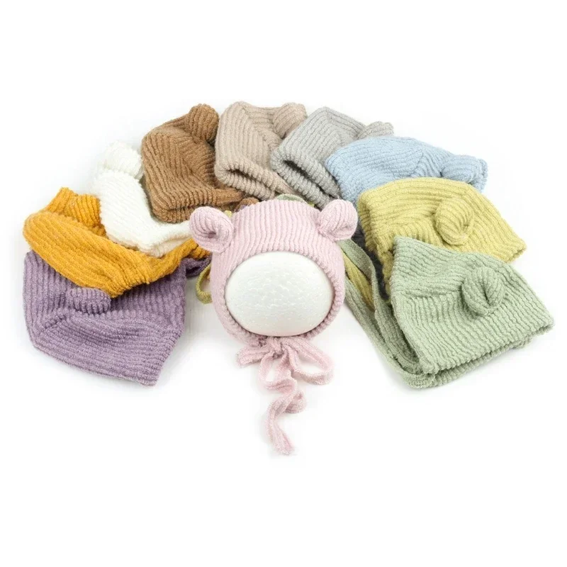 

Baby Photography Props Newborn Cute Crochet Knitted Hair Ball Hat and Pointed Ear Guards Cap Infant Photo Shooting Accessories