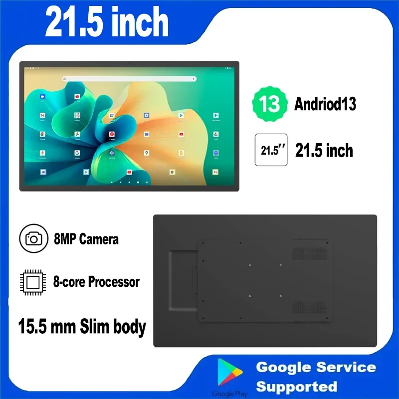 

Thin Edge Android 13 Tablet 21.5 inch Wall mount Touch Screen 1920*1080 IPS HDMI Input Display POE 8MP Camera Digital Signage