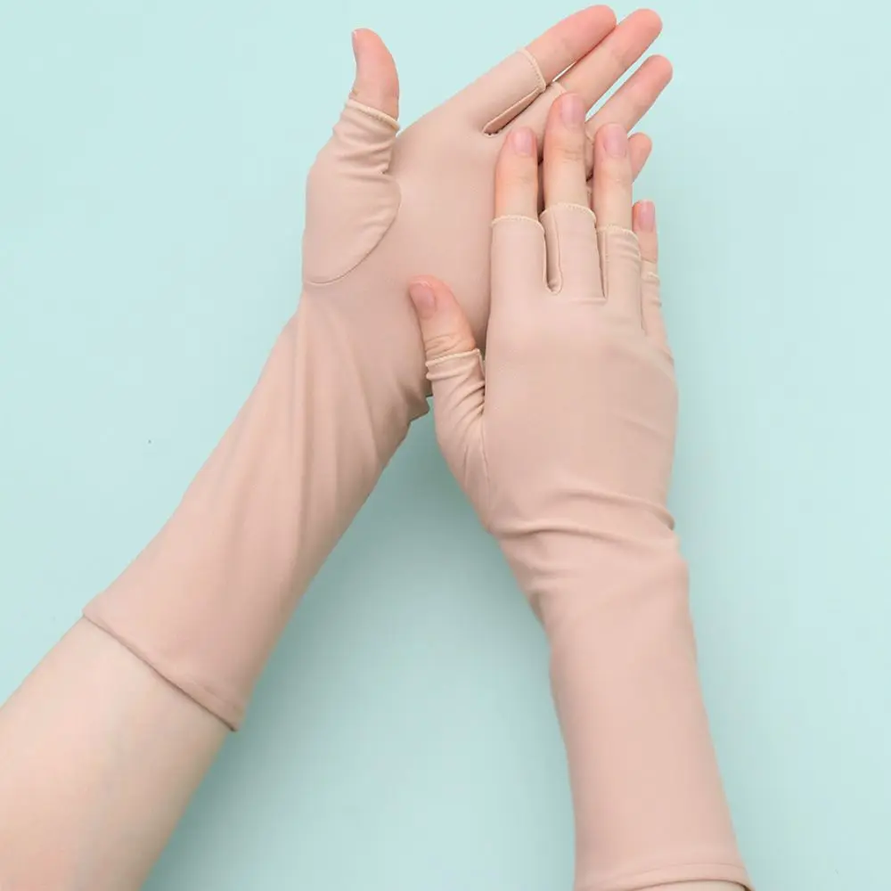 قفازات صيفية صلبة لركوب الدراجات، حماية رائعة من الشمس بدون أصابع، قفازات طويلة نصف إصبع