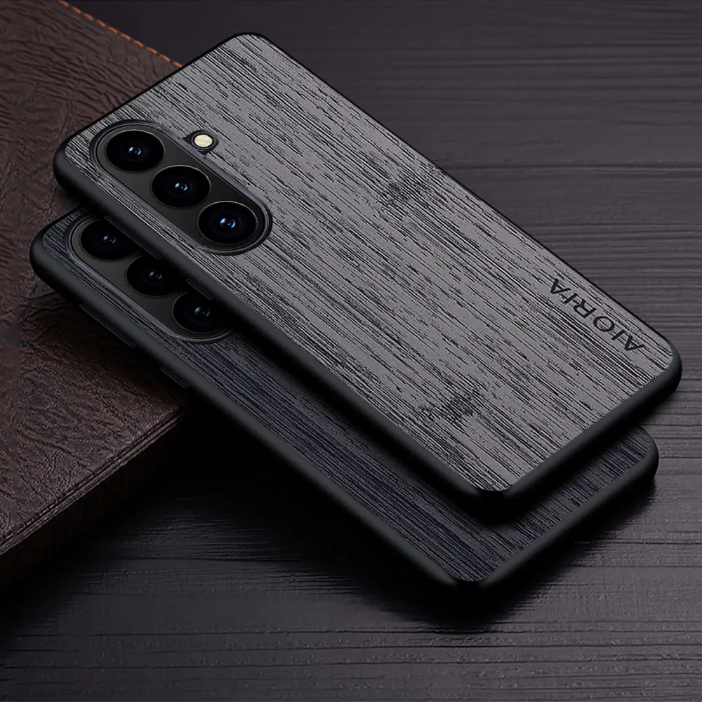 Funda para Samsung Galaxy S26 Plus Ultra Edge Pro, funda de cuero con patrón de madera de bambú, funda de lujo para Samsung S26 Ultra