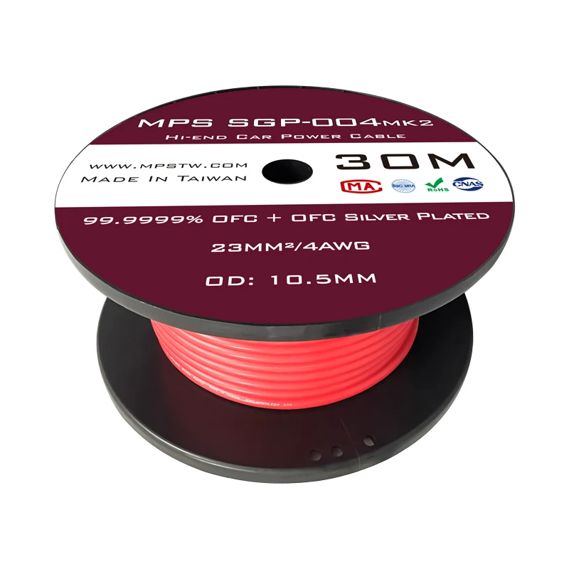 HiFi MPS SGP-004MK2 99.9999% OFC+OFC  Silver Plating  4AWG Car Audio Battery DC Power Cable Made In Taiwan