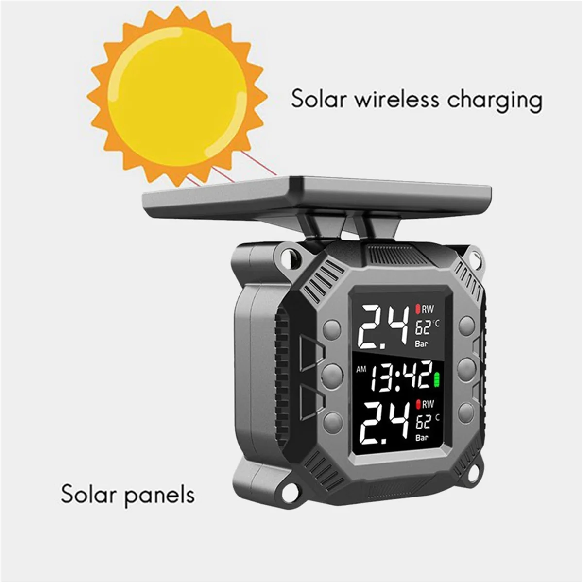 Wireless Motorcycle TPMS Tire Pressure Monitoring System Solar External Sensor Temperature Monitor Water Proof C