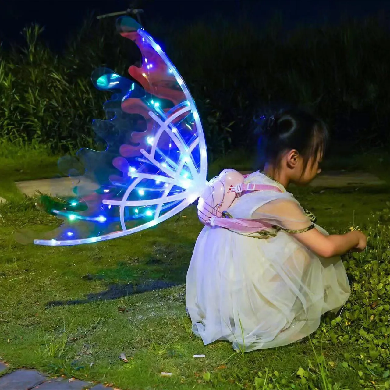 أجنحة الجنية الكهربائية تضيء للأطفال مع 4 ألوان LED ضوء وموسيقى زي أجنحة مضيئة فستان هدية الكريسماس للفتيات