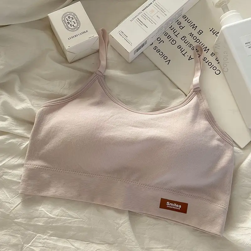 Teen Girls Sports Bra Shock Absorption Beautiful Backless Small Strap Anti-Bulge Seamless Fixed Breast Pad Student No Wire Bra