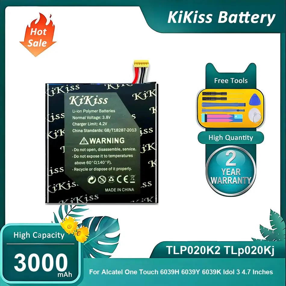 Batería KiKiss para Alcatel One Touch 6039H 6039Y 6039K Idol 3 4,7 pulgadas,TLP020K2 TLp020Kj,3000mAh