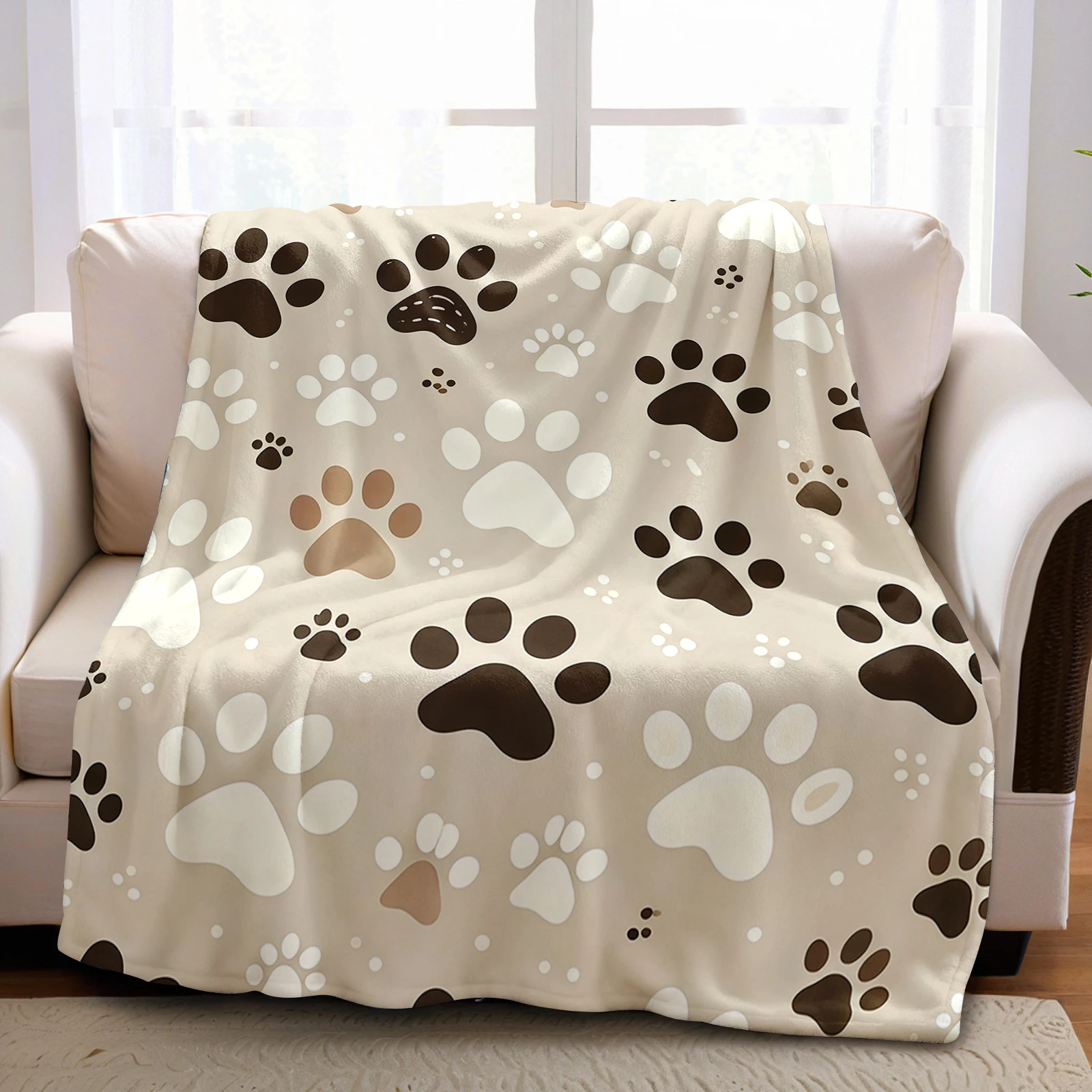 Paw Print Charm Christmas Fleece Throw Blanket Soft Warm Cozy Xmas Home Decor for Bed Sofa Couch Holiday Present - view 5