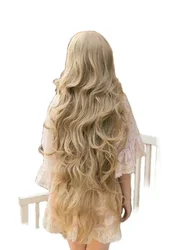 QQXCAIW kobiety dziewczęta długie faliste Cosplay blond 100 Cm bardzo długa żaroodporne syntetyczne peruki do włosów