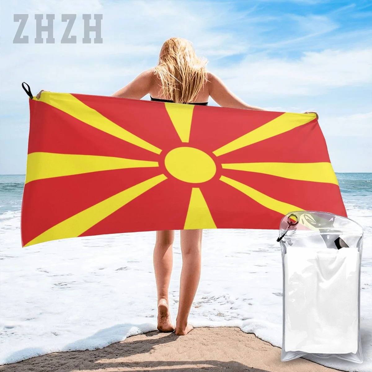 More Design North Macedonia Flag Emblem Bath Towel Quick dry Microfiber Absorbing Soft Water Breathable Beach Swimming Bathroom