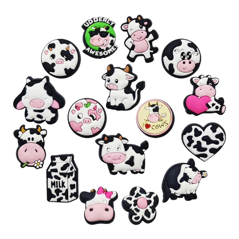16-100pcs Cute Cow Series Shoe Charms For Sandals,Shoe Decoration Accessories Shoe Pins Great Gift For Men Wom