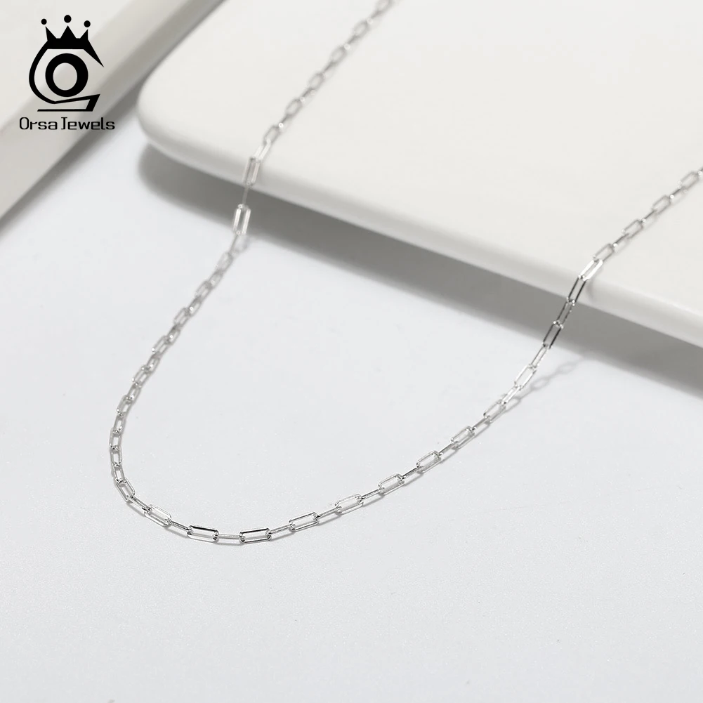 Rinntin 925 Sterling Silver 1.8mm Paperclip Neck Chain Fashion Link Chain Necklaces for Women Silver Dainty Jewelry SC39