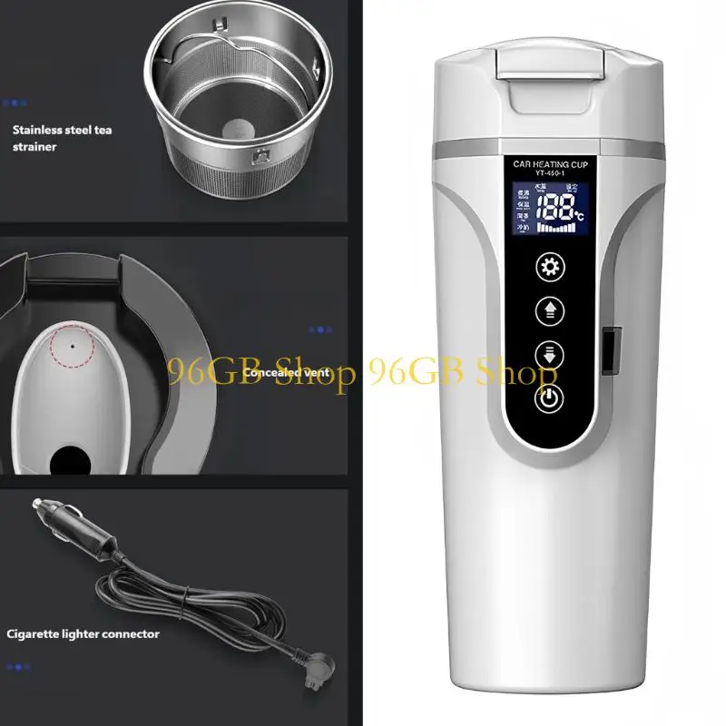 96GB Water Heater for Vehicles Boil Water Fast 680ml Capacity Electric Kettle 12/24V