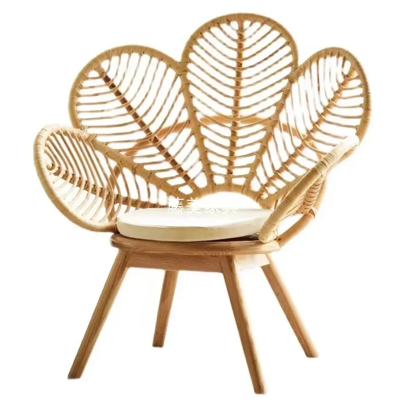 Nordic solid wood rattan flower chair designer peacock chair home bed and breakfast leisure chair light luxury Internet celebrit
