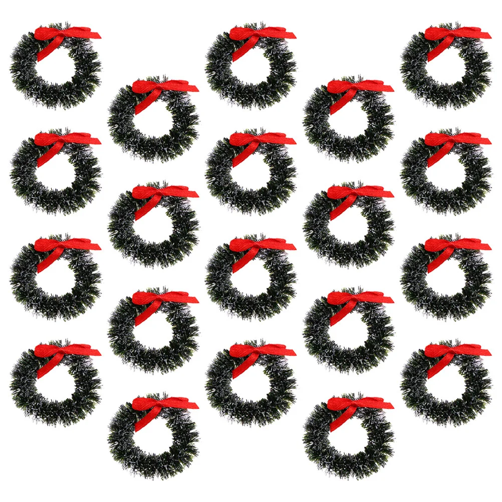 20 Pcs Christmas Tree Small Wreath Decorations Indoor Accessories Mini Dollhouse Wreaths Plastic Outdoor