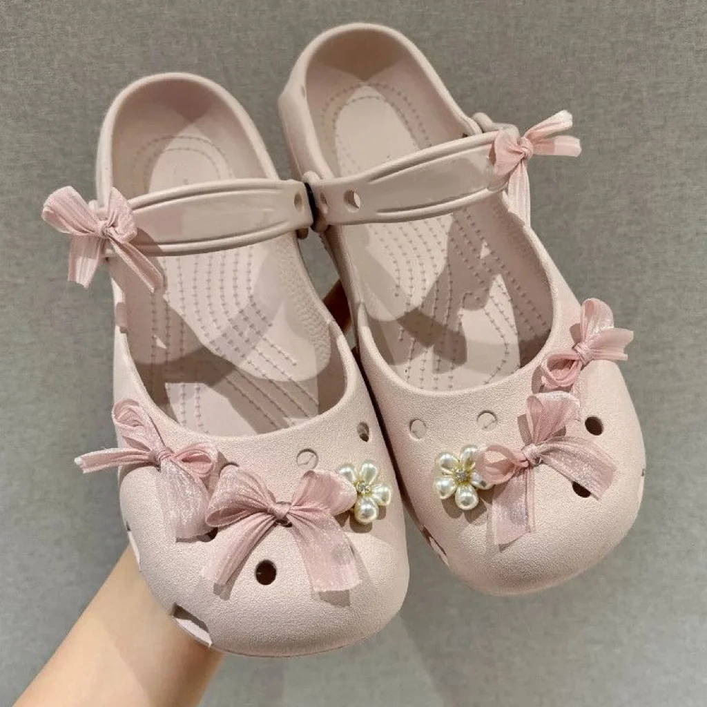 Balletcore Pink Bowknot Shoe Charms Set Women Cute Pearl Flowers Summer Sandal Shoe Decorations Woman Girls DIY Shoe Accessories