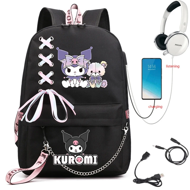 Cospaly Kuromi Melody Backpacks Capacity Waterproof School Bags for School Kawaii Anime Women Girls Outdoor Travel Mochilas