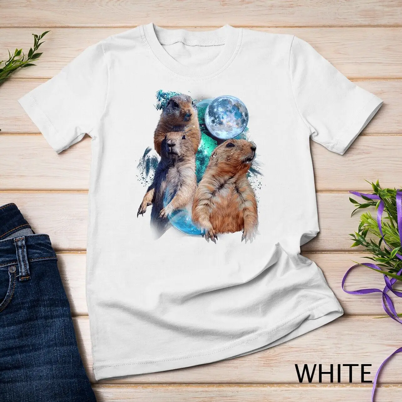 3 Moon Prairie Dog Art Rodent Squirrel Puppy Lovers Novelty Unisex T-shirt