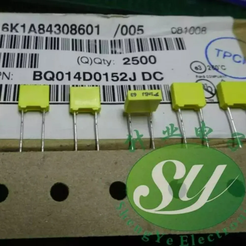 

20pcs/lot 0.0015uf 63V 1.5nf 1500pf 1N5 152 J Brand New 5mm Film Capacitor BQ014D0152J DC