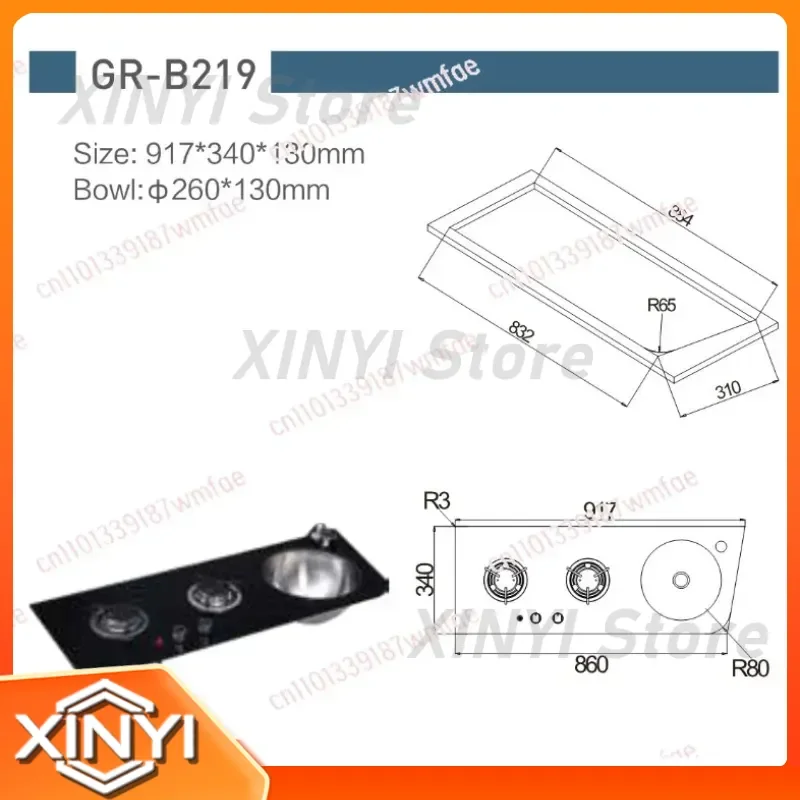 RV Camper Small Size Gas Stove with Sink for GR-B219 Double Burner Stainless Steel Portable Camping Cooktop for Travel