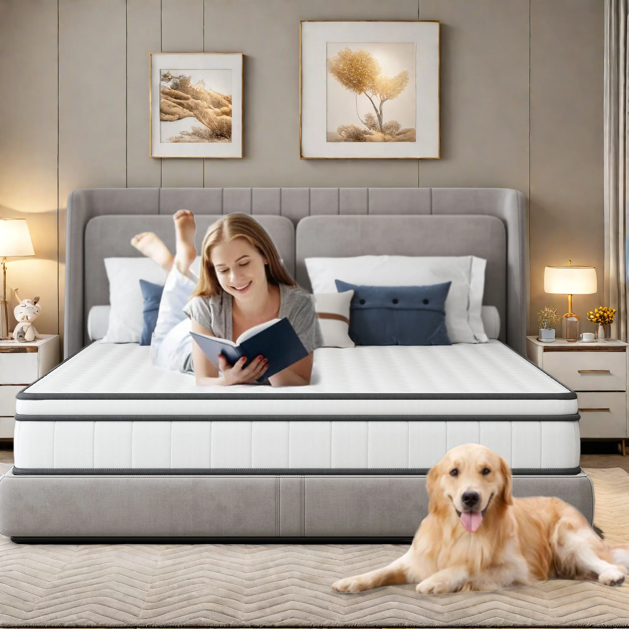 Matelas à ressorts Rosahqnda 7 zones, 25 cm de hauteur, matelas à ressorts ensachés, fermeté moyenne, orthopédique, matelas à ressorts ensachés en forme de baril