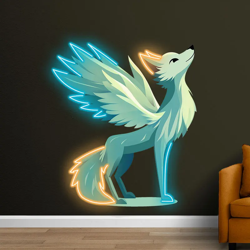 Majestic Winged Fox Neon Light - LED Night Lamp for Kids Room, Fantasy Animal Design, Whimsical & Magical Decor, Ideal for Gift