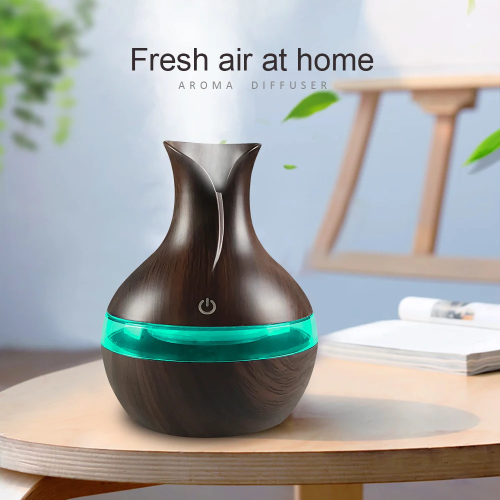 Drewniany nawilżacz powietrza dyfuzor 300ml, USB dyfuzor olejków eterycznych do aromaterapii do sypialni, biura, pokoju dziecięcego, zestaw upominkowy z 2 relaksującymi
