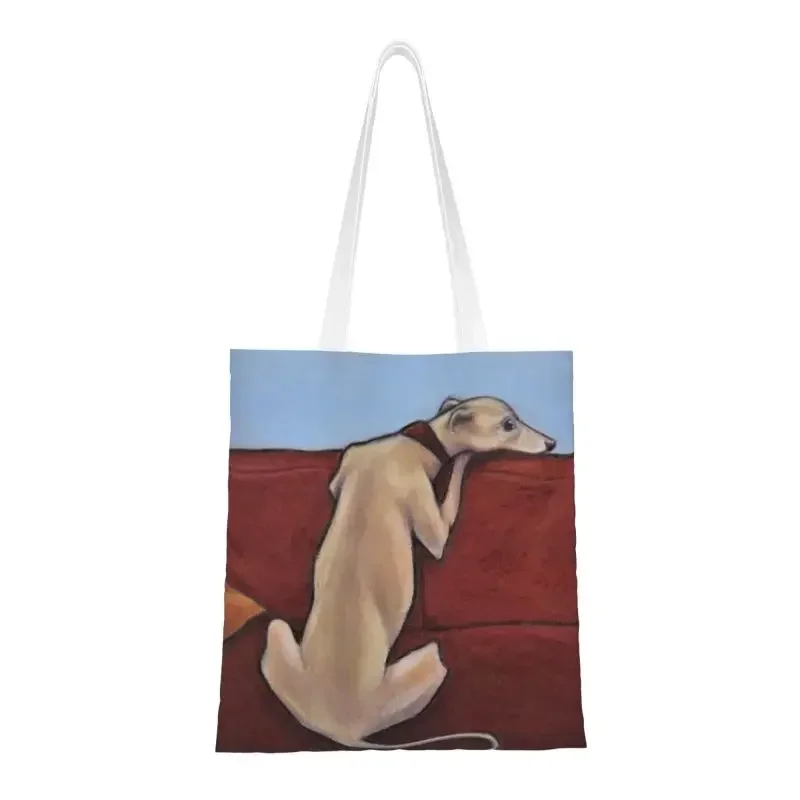 

Whippet Sihthound Dog Groceries Shopping Bag Printing Canvas Shopper Tote Shoulder Bag Big Capacity Washable Greyhound Handbag