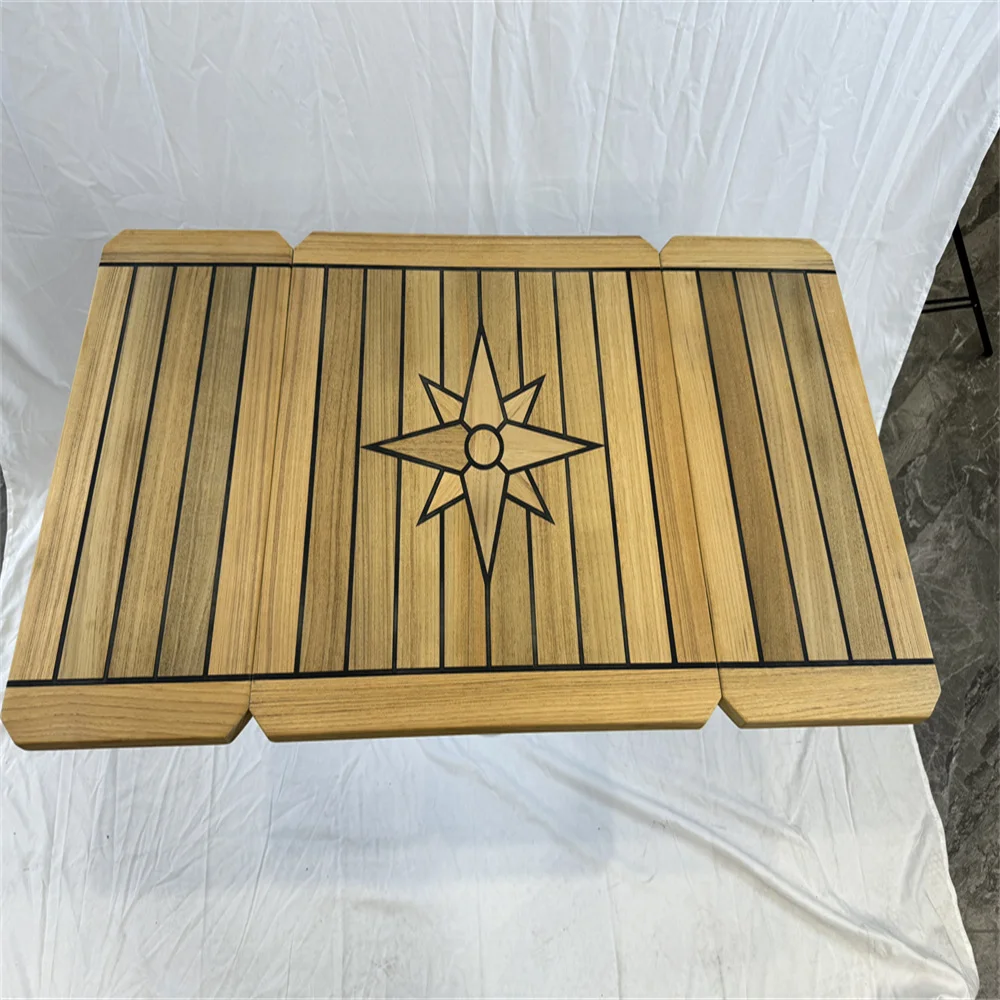 Folding Wings Teak Table Top 965/485X500MM 38/19.1X19.7 Inch Star Inlay Boat Marine Yacht RV TW5050