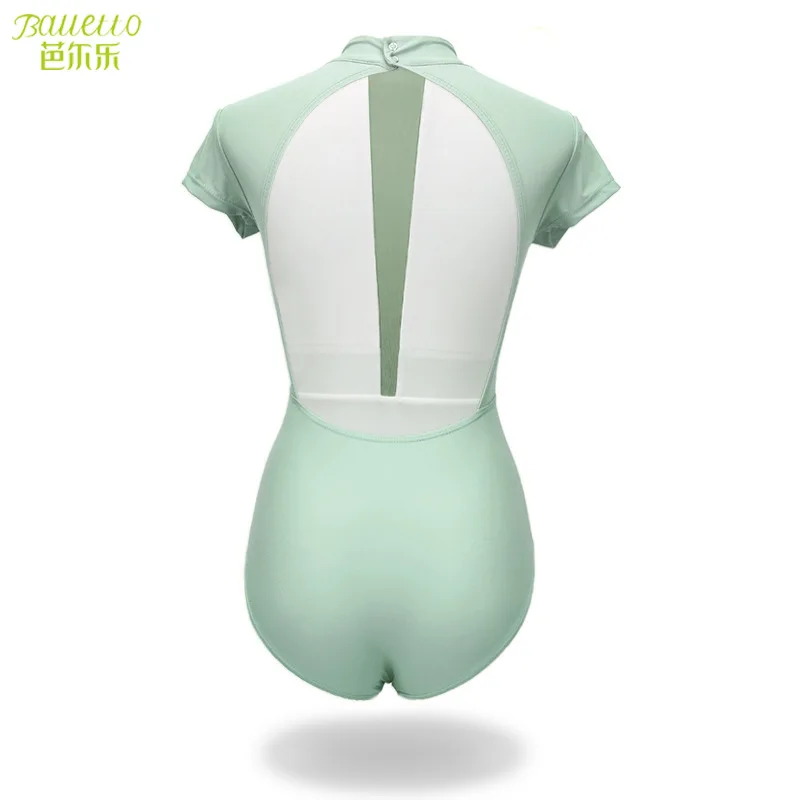 Dance practice clothes Adult short-sleeved stand-up collar body clothes Women's high hip big back gymnastics clothes