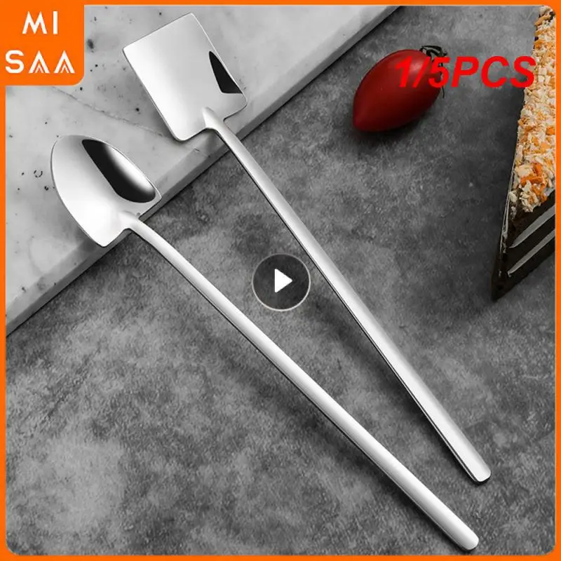 1/5PCS Stainless Steel Leave No Trace Mirror Polish 304 Stainless Steel 17.8 * 2.7cm Rounded Edges Spoon Round Edges